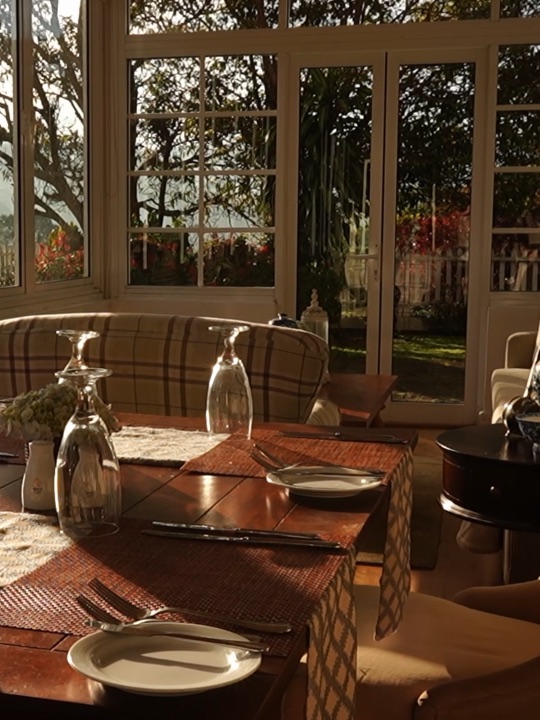 Morning sun across the dining room at the Langdale hotel